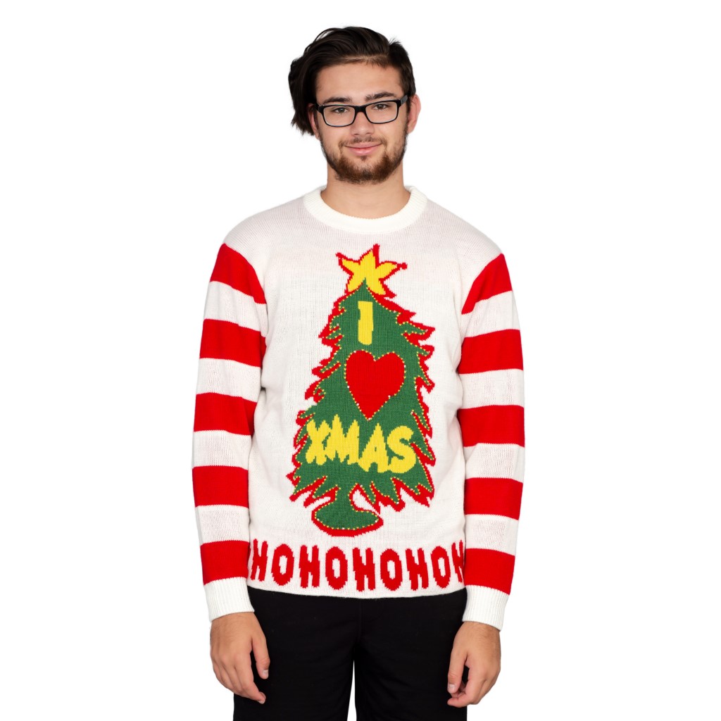 I Love Xmas HOHOHO Grinch Light Up (LED) Christmas Tree and Star Ugly Christmas Sweater