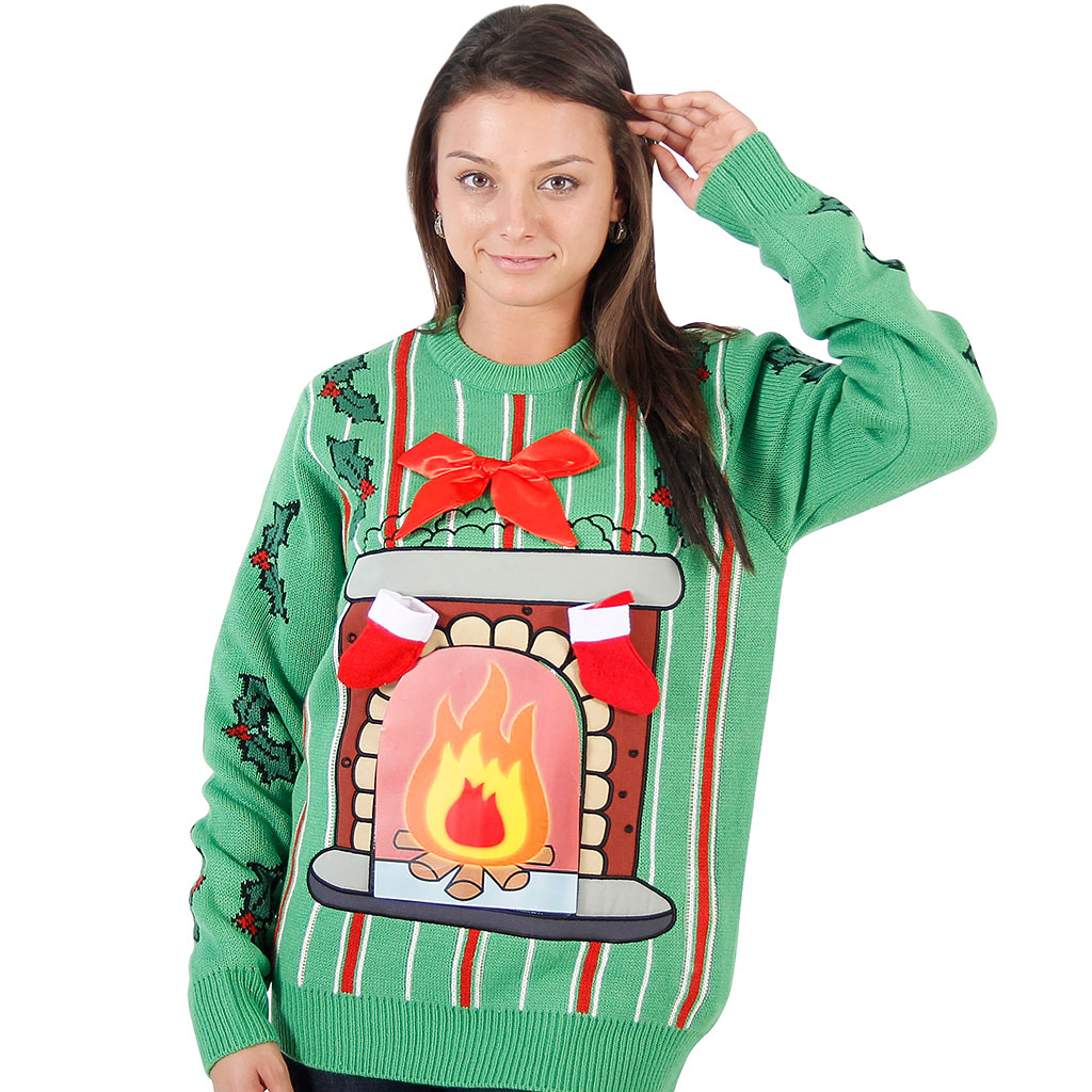 Women’s LED Fireplace Sweater,Ugly Christmas Sweaters | Funny Xmas Sweaters for Men and Women