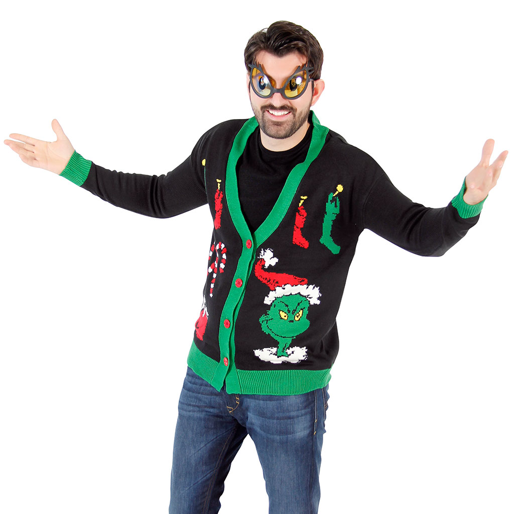 The Grinch Ugly Christmas Cardigan Sweater,Ugly Christmas Sweaters | Funny Xmas Sweaters for Men and Women