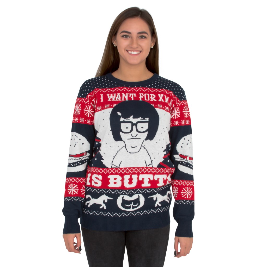 Women’s All I Want for Xmas is Butts – Tina from Bob’s Burgers Ugly Sweater,Ugly Christmas Sweaters | Funny Xmas Sweaters for Men and Women