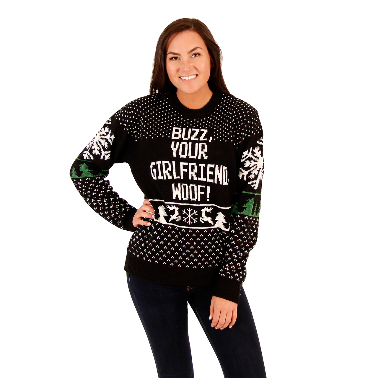 Women’s Buzz, Your Girlfriend, Woof! Sweater,Ugly Christmas Sweaters | Funny Xmas Sweaters for Men and Women