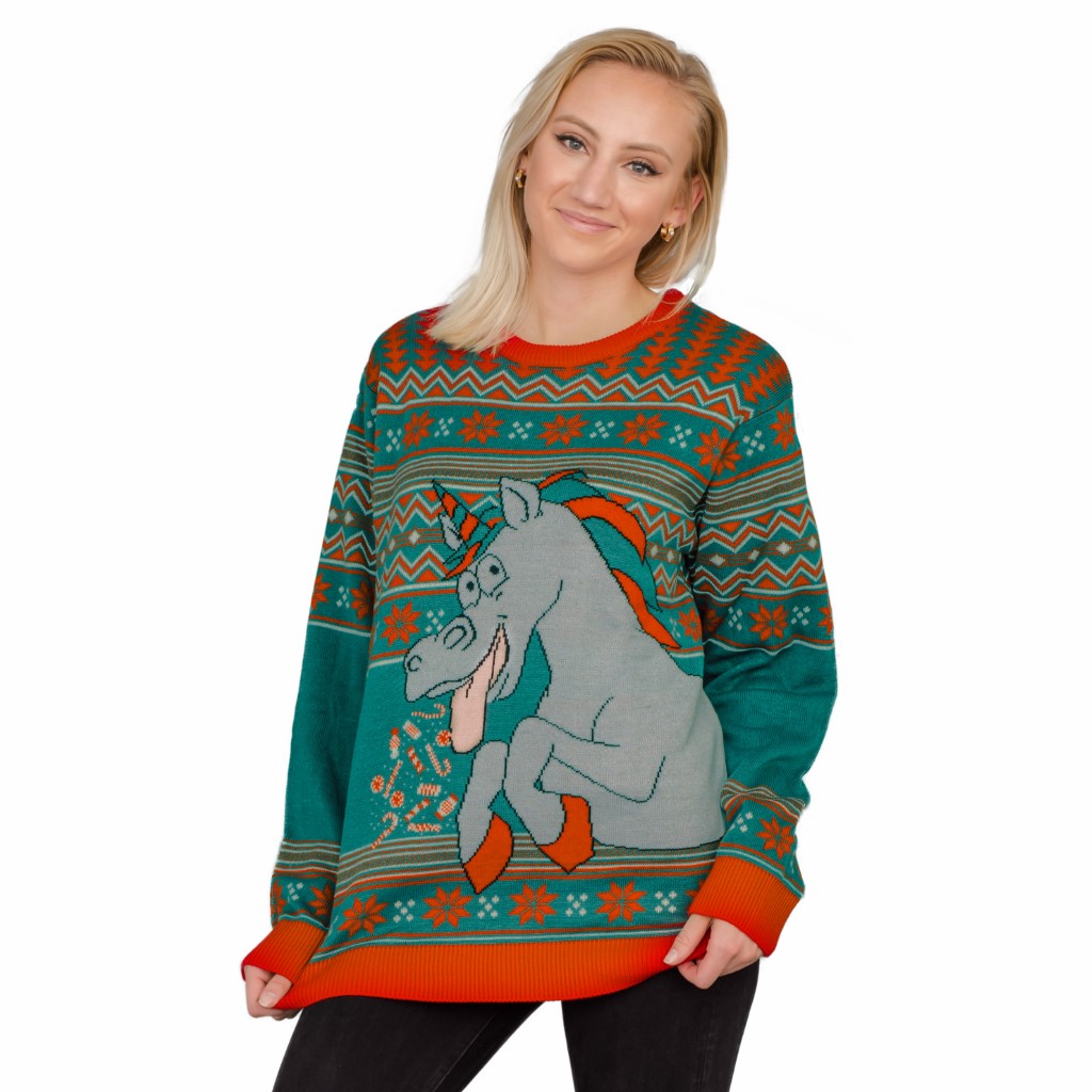 Women’s Unicorn Candy Canes and Star Dust Ugly Christmas Sweater,Ugly Christmas Sweaters | Funny Xmas Sweaters for Men and Women