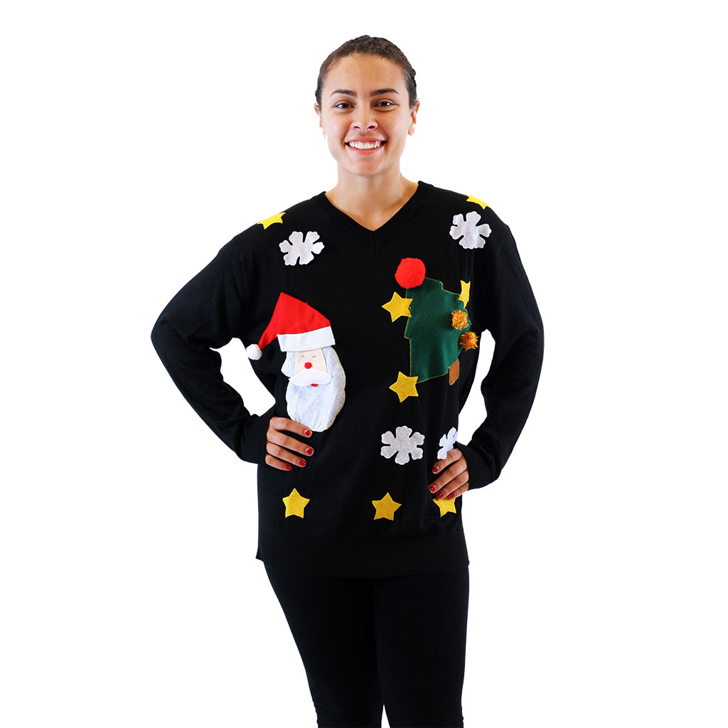 Women’s Stars and Santa Sweater,Ugly Christmas Sweaters | Funny Xmas Sweaters for Men and Women