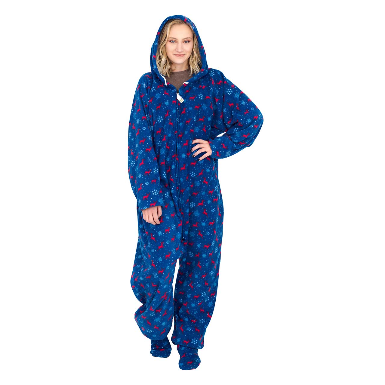 Xmas Icons Navy Ugly Christmas Pajama Suit with Hood