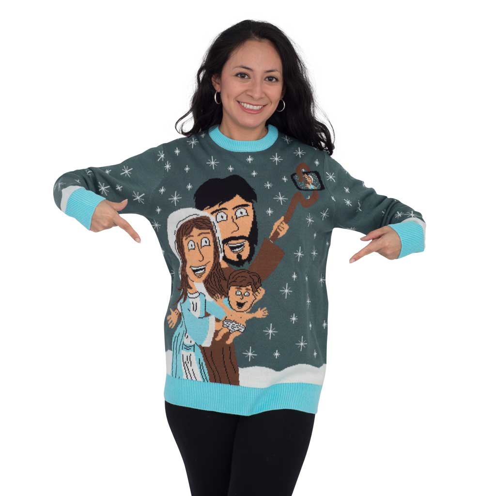 Women’s Baby Jesus Family Selfie Ugly Christmas Sweater,Ugly Christmas Sweaters | Funny Xmas Sweaters for Men and Women