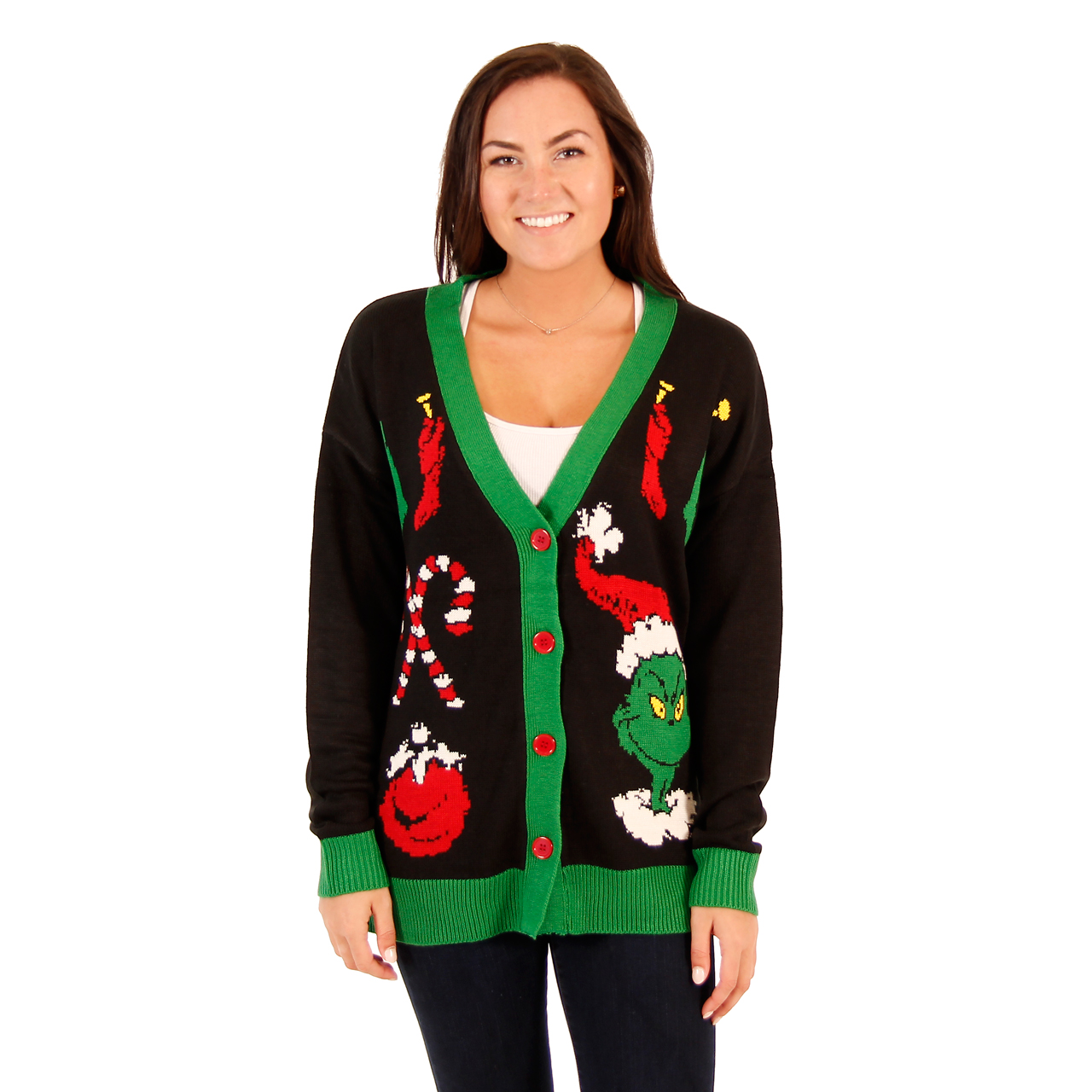 Women’s The Grinch Ugly Christmas Cardigan Sweater,Ugly Christmas Sweaters | Funny Xmas Sweaters for Men and Women
