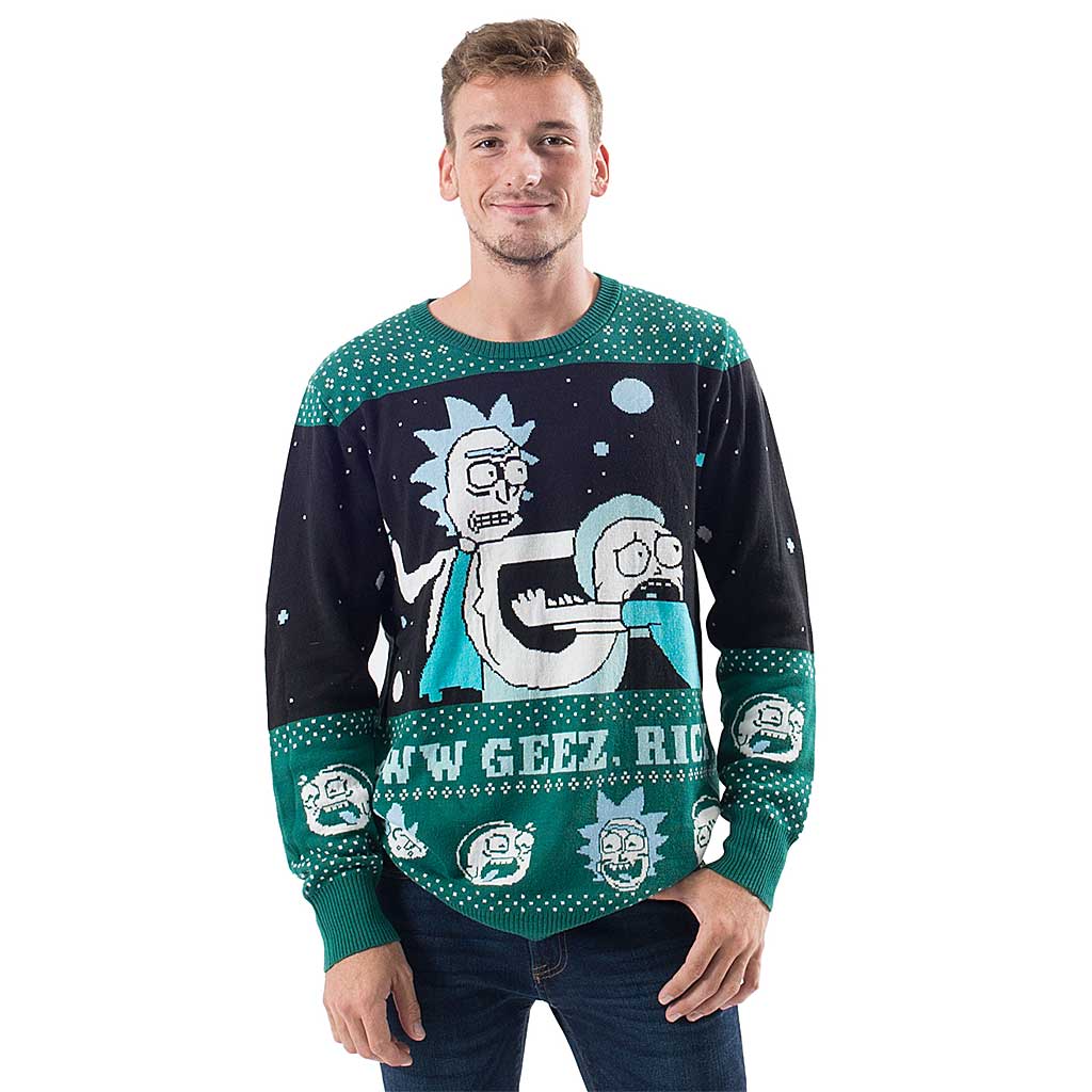 Rick and Morty Aww Geez, Rick Ugly Christmas Sweater,Ugly Christmas Sweaters | Funny Xmas Sweaters for Men and Women