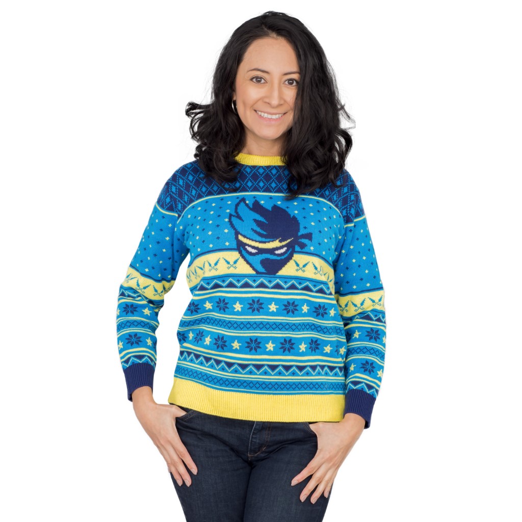 Women’s Fortnite Ninja Logo Ugly Christmas Sweater Shurikens Pattern