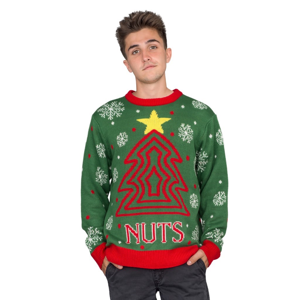 Men’s Nuts Snowflakes Christmas Tree Ugly Christmas Sweater,Specials : uglyschristmassweater.com