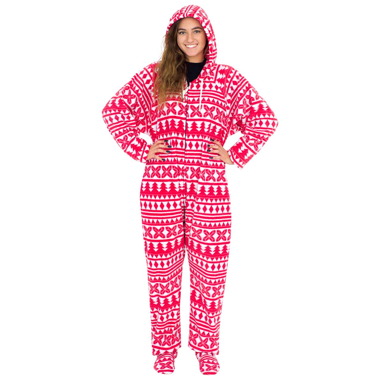 Red and White Ugly Christmas Pajama Suit with Hood,Specials : uglyschristmassweater.com