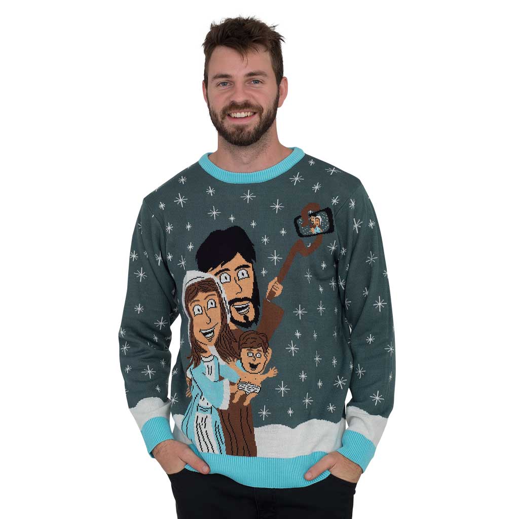 Baby Jesus Family Selfie Ugly Christmas Sweater,Ugly Christmas Sweaters | Funny Xmas Sweaters for Men and Women