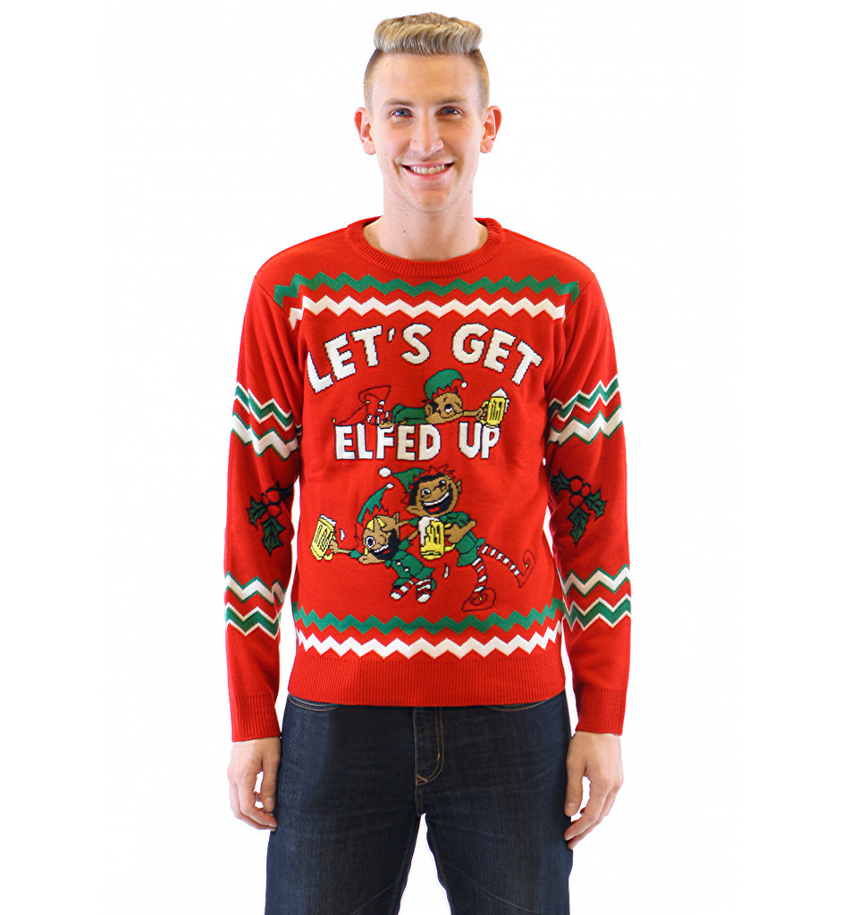 Let’s Get Elfed Up Drunken Elves Ugly Christmas Sweater,New Products : uglyschristmassweater.com