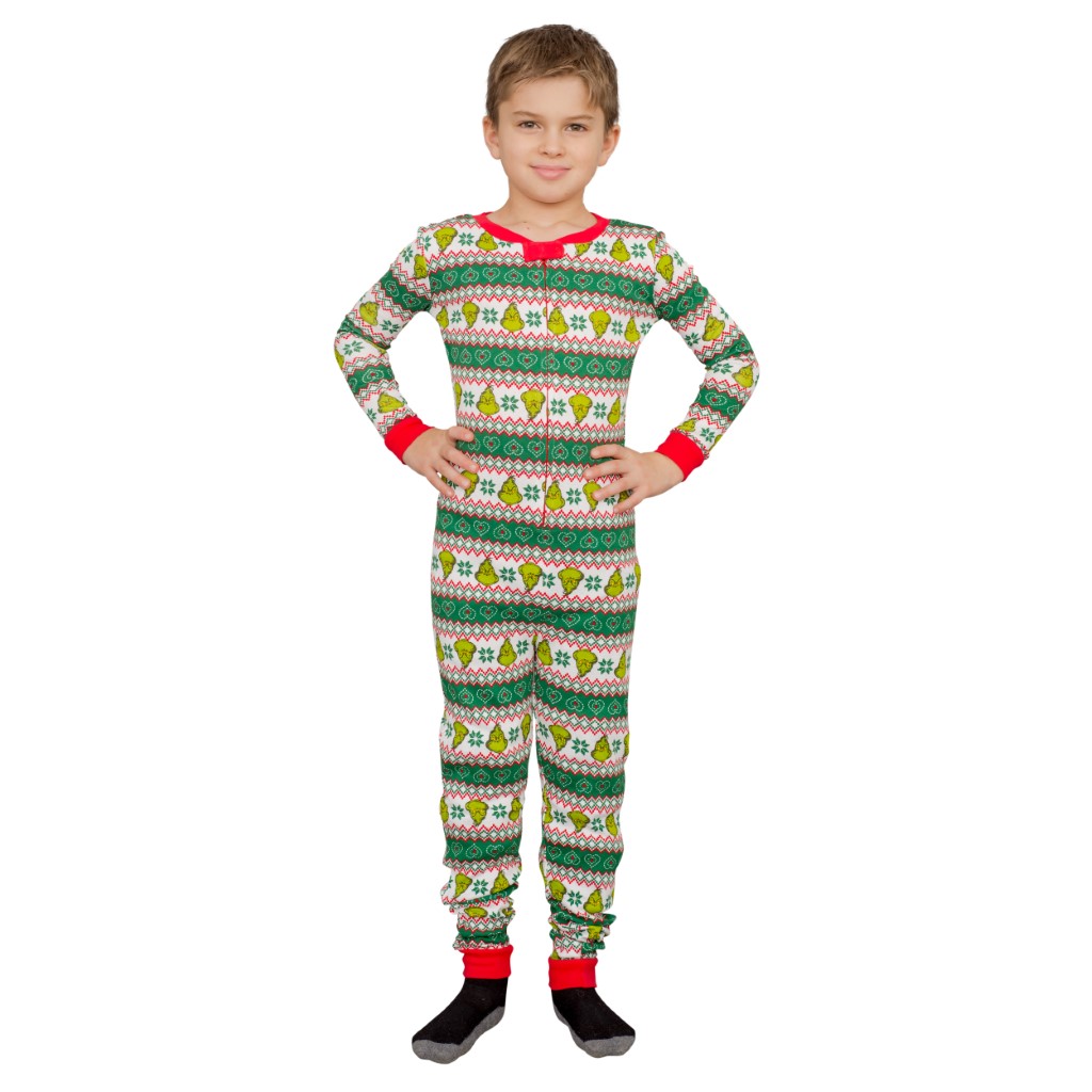 Grinch Family Faces Christmas Kids Pajama Union Suit