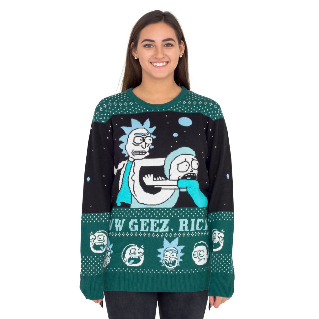 Women’s Rick and Morty Aww Geez, Rick Ugly Christmas Sweater,Ugly Christmas Sweaters | Funny Xmas Sweaters for Men and Women