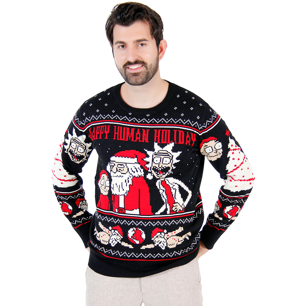 Rick and Morty Happy Human Holiday Ugly Christmas Sweater,Ugly Christmas Sweaters | Funny Xmas Sweaters for Men and Women