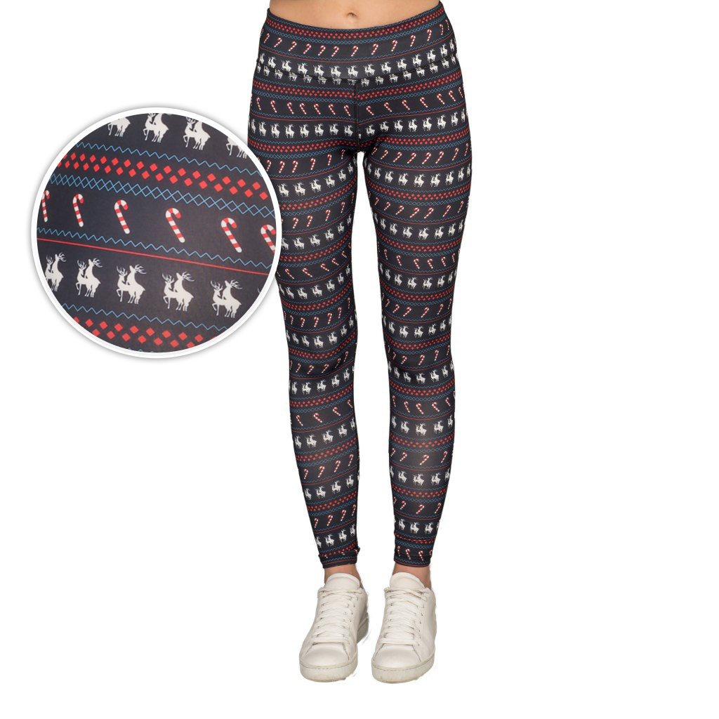 Humping Reindeer Candy Cane Women’s Black Christmas Leggings,Ugly Christmas Sweaters | Funny Xmas Sweaters for Men and Women