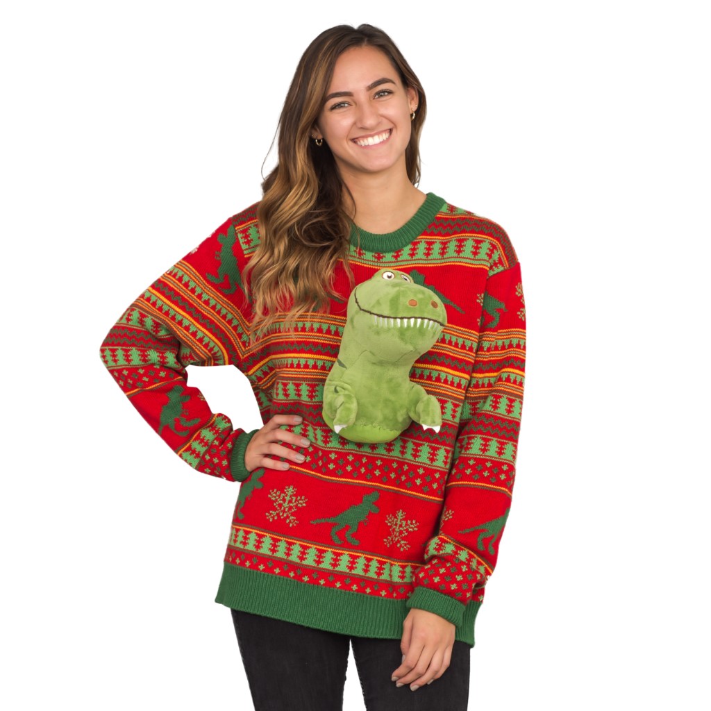 Women’s 3D T-Rex Plushie Ugly Christmas Sweater,New Products : uglyschristmassweater.com