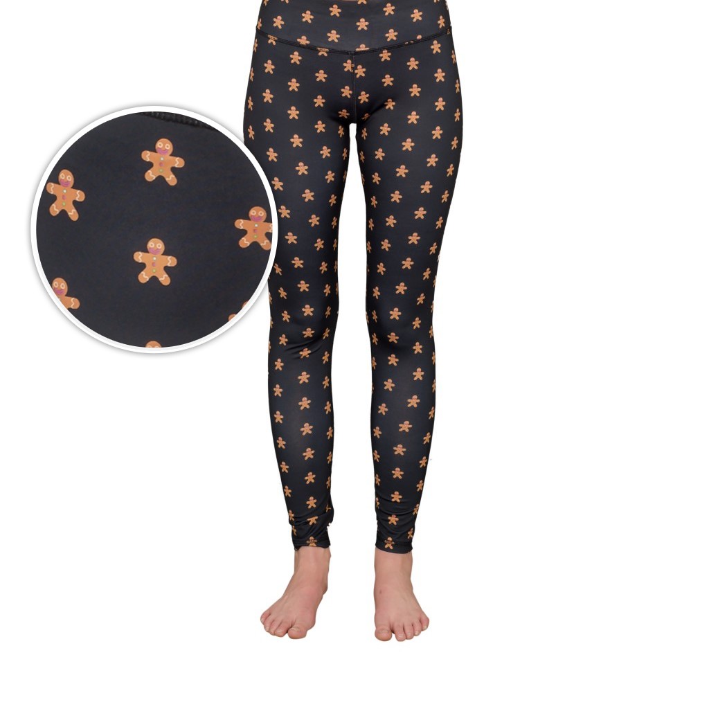Gingerbread Man Women’s Black Christmas Leggings,New Products : uglyschristmassweater.com