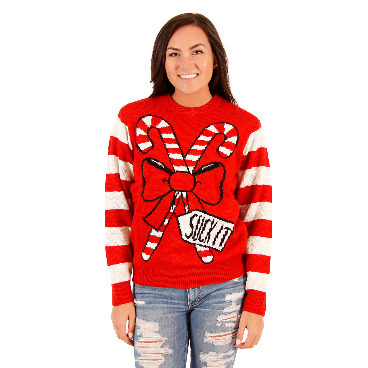 Women’s Suck It Candy Cane Funny Ugly Sweater,Ugly Christmas Sweaters | Funny Xmas Sweaters for Men and Women