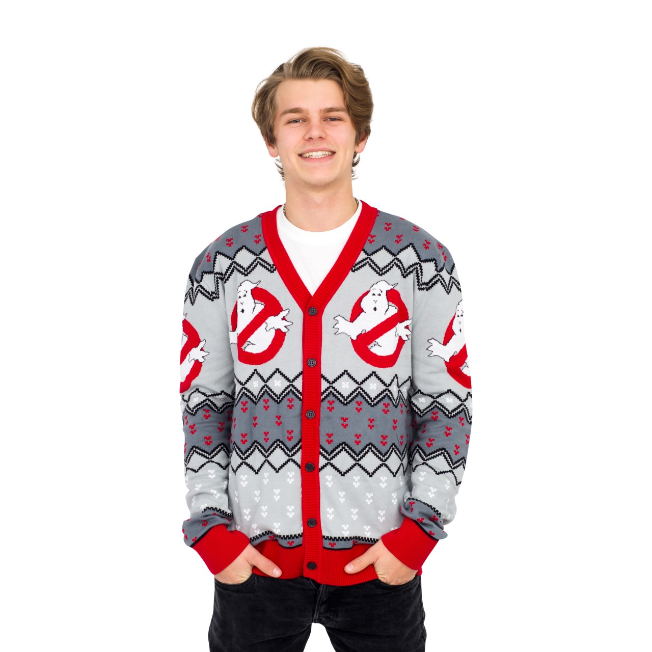 Ghostbusters Logo Ugly Christmas Cardigan Sweater,Specials : uglyschristmassweater.com