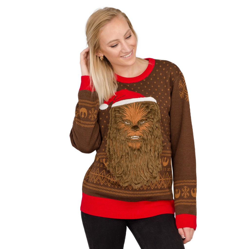 Women’s Star Wars Chewbacca Furry Face with Santa Hat Ugly Sweater