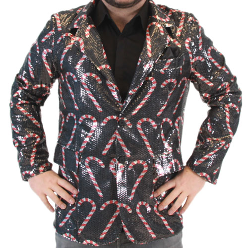 Sequin Candy Cane Blazer Jacket,New Products : uglyschristmassweater.com