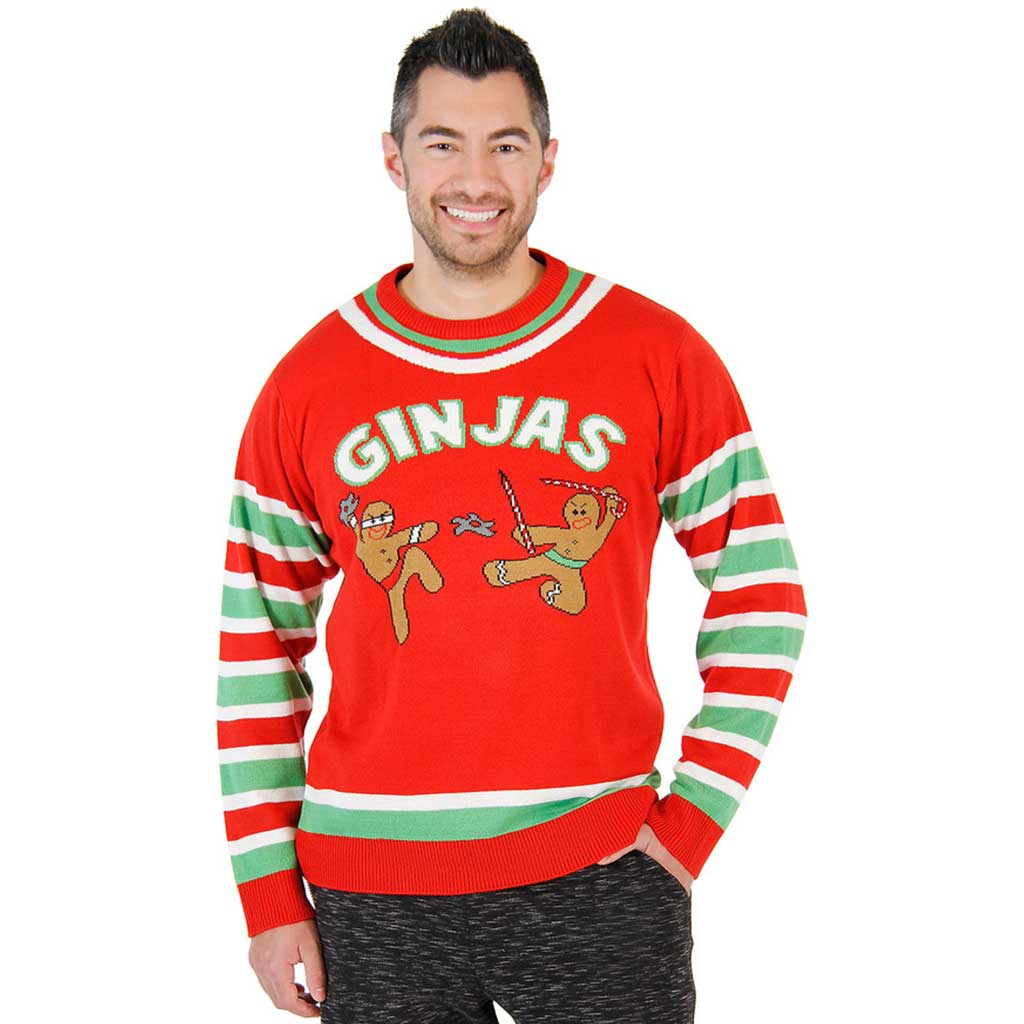 Fighting Ginjas Gingerbread Ninjas Funny Christmas Sweater,New Products : uglyschristmassweater.com