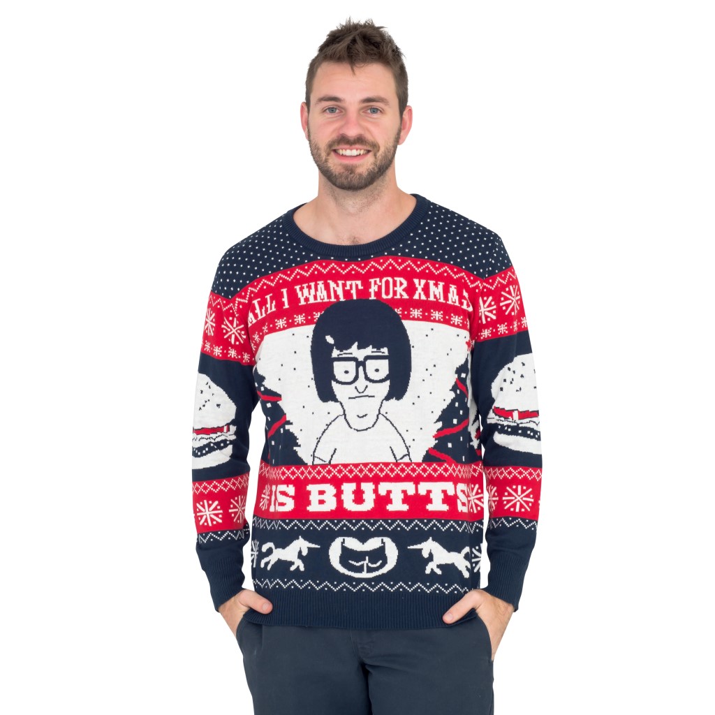 All I Want for Xmas is Butts – Tina from Bob’s Burgers Ugly Sweater,New Products : uglyschristmassweater.com