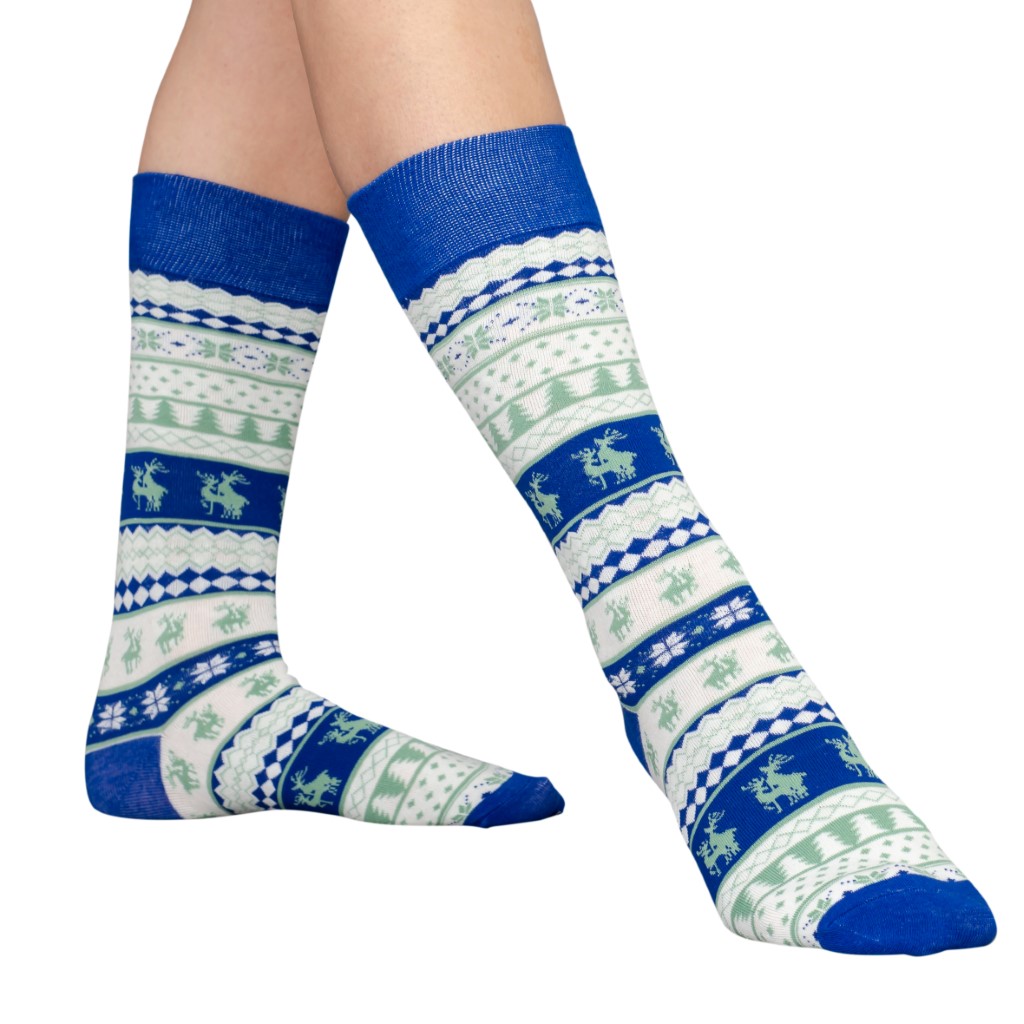 Humping Reindeer Adult Ugly Christmas Socks Blue and White,New Products : uglyschristmassweater.com