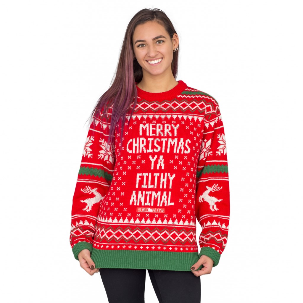 Women’s Merry Christmas Ya Filthy Animal Snowflake and Reindeer Ugly Sweater,New Products : uglyschristmassweater.com